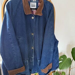 90s Blue Denim Chore Jacket with Brown Trim